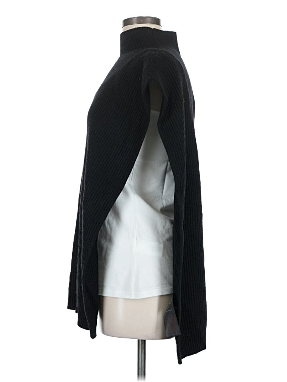 WithBlack Simona Rib Knit Cashmere Blend Poncho NWT Size M Black High Neck - Picture 6 of 9